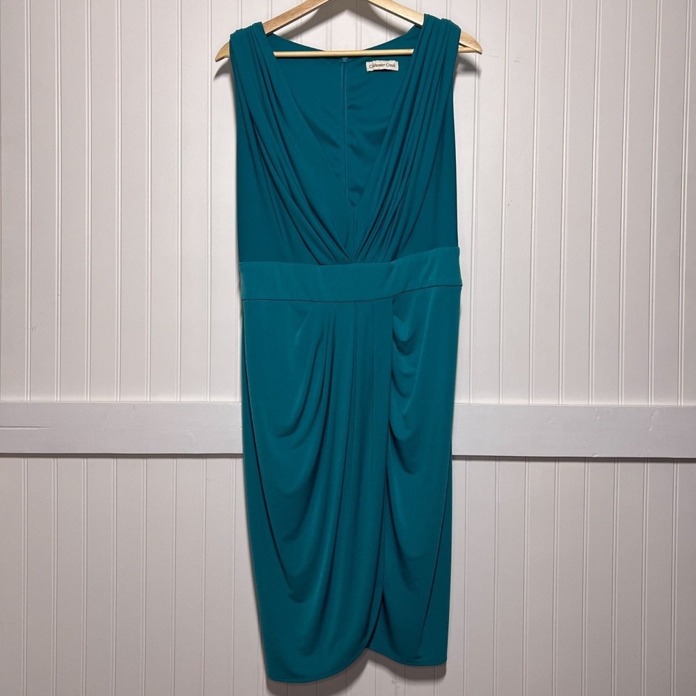 Coldwater Creek Dress Blue Career Sleeveless V-Neck Ruched Empire Waist XS MOTB